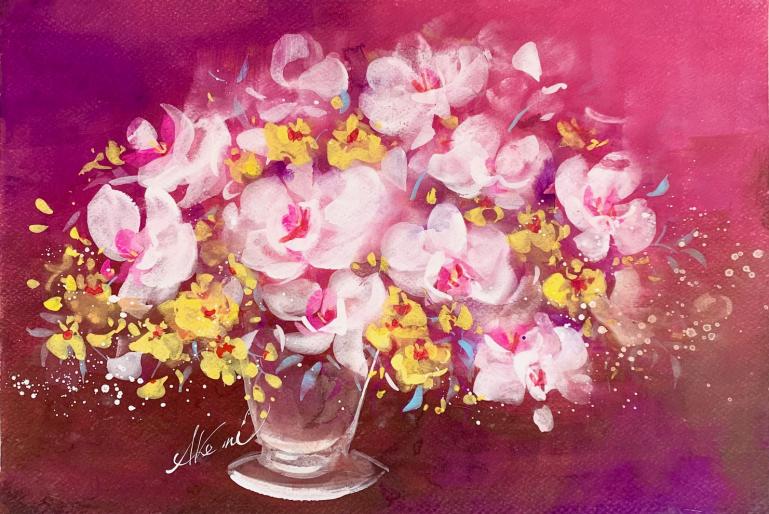 花の絵 ファンタジック水彩画